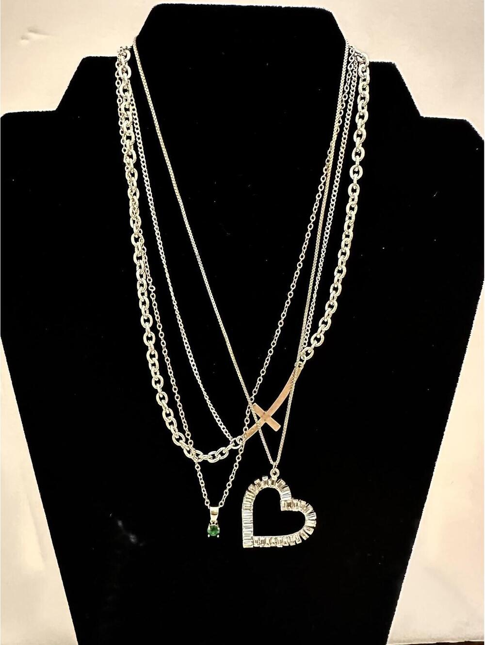 The Set of 3 Vintage Silver Tone Pendant Chains